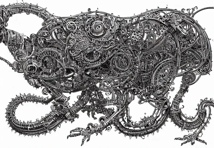 Image similar to 1 / 4 schematic blueprint of highly detailed ornate filigreed convoluted ornamented elaborate cybernetic rat, full body, character design, inside frame, middle of the page, art by da vinci