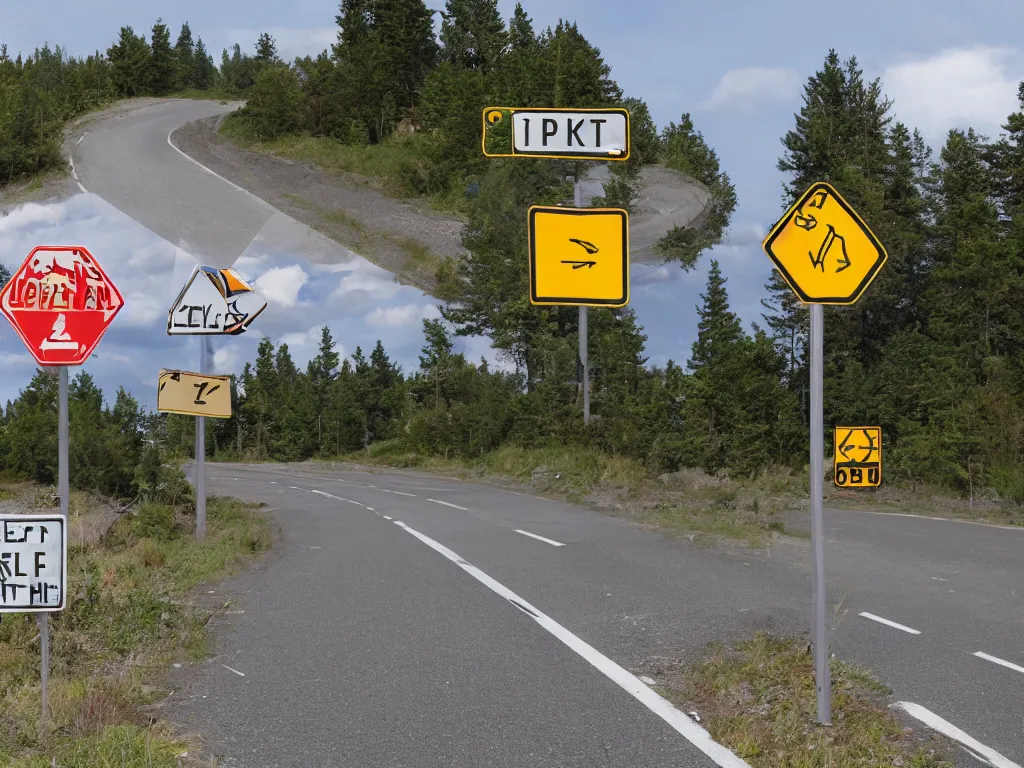 Image similar to confusing road signs, 8k resolution, ultrarealistic