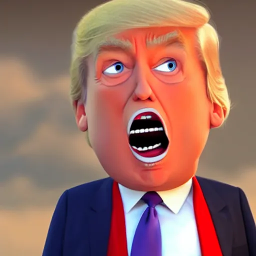 Prompt: cute, happy donald trump cartoon from a pixar movie