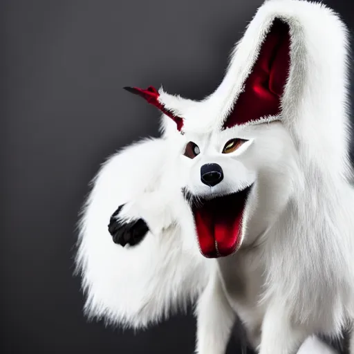 Image similar to well dressed Lycanroc, studio lighting, advertising photography, dark background