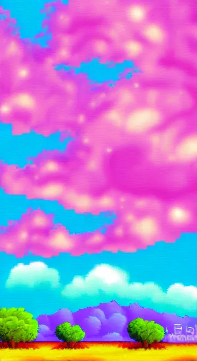 Image similar to pink clouds, under blue clouds, in space, background artwork, digital art, award winning, pixel art