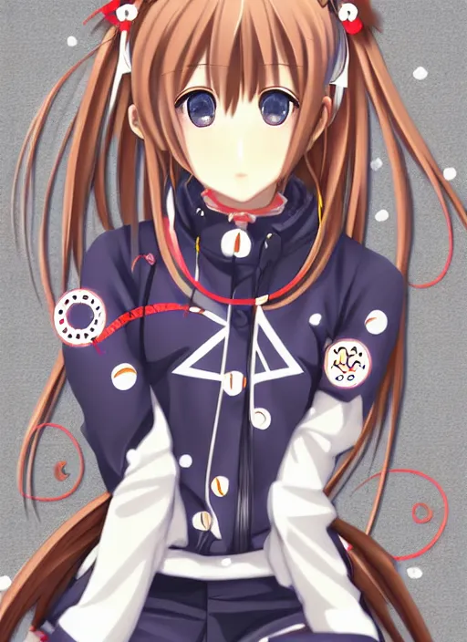 Image similar to motorcycle japanese girl in animanga super detailed eyes eyebrowless symmetry face visual novel hairpin star clannad shuffle toheart pattern illustration