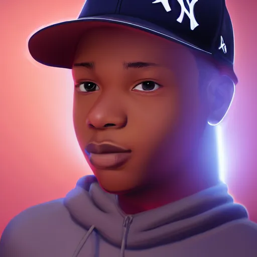 Image similar to black male teen wearing a yankees cap holding a glowing power orb. trending on artstation, octane render, ultra detailed, art by ross tran