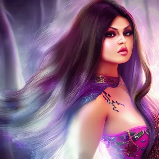 Image similar to portait haifa wehbe as duanmu rong, centred, very long hair, hd, unreal engine, art digital painting, amazing background theme