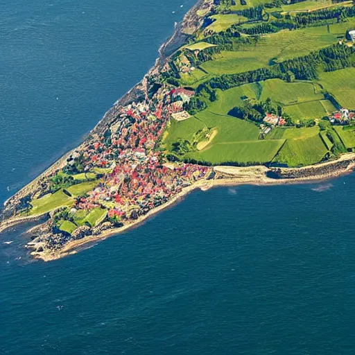 Prompt: the island of bornholm seen from a satellite. people are partying