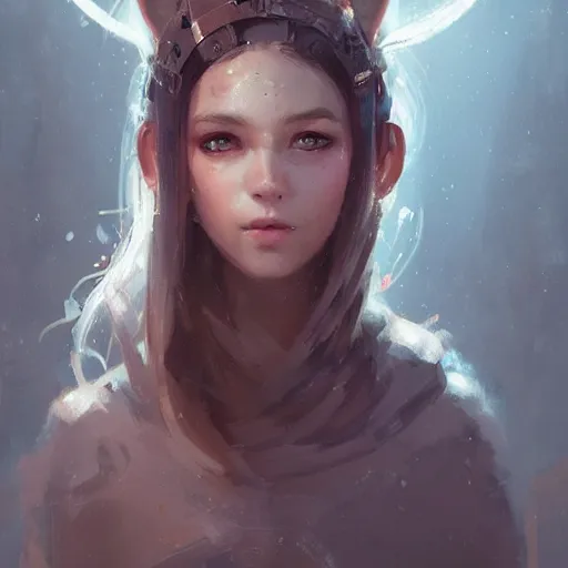 Image similar to portrait of a beautiful cute girl with robot ears by greg rutkowski, endless dungeon, 4k, intricate details