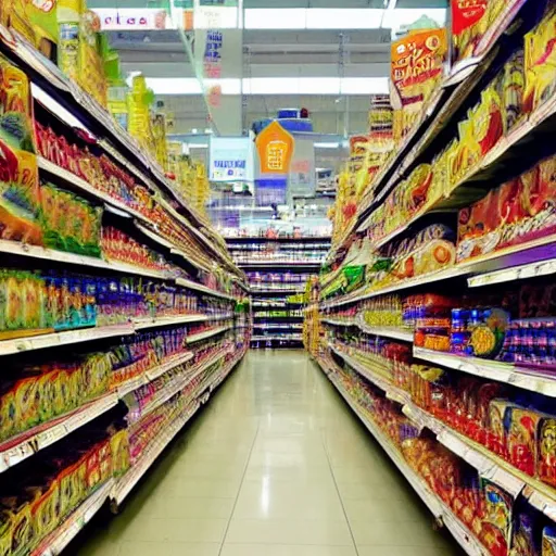 Prompt: supermarket aisle im the style of mundo art