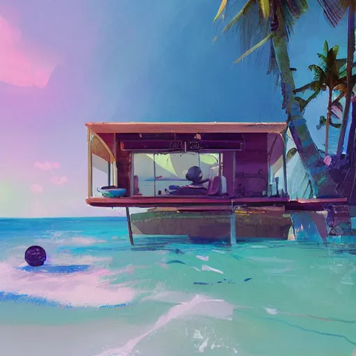 Image similar to a tropical beach shack by james gilleard and liam wong and jeremy mann