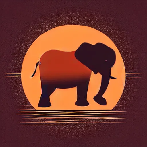 Image similar to minimalist boho style art of an elephant at sunrise, illustration, vector art