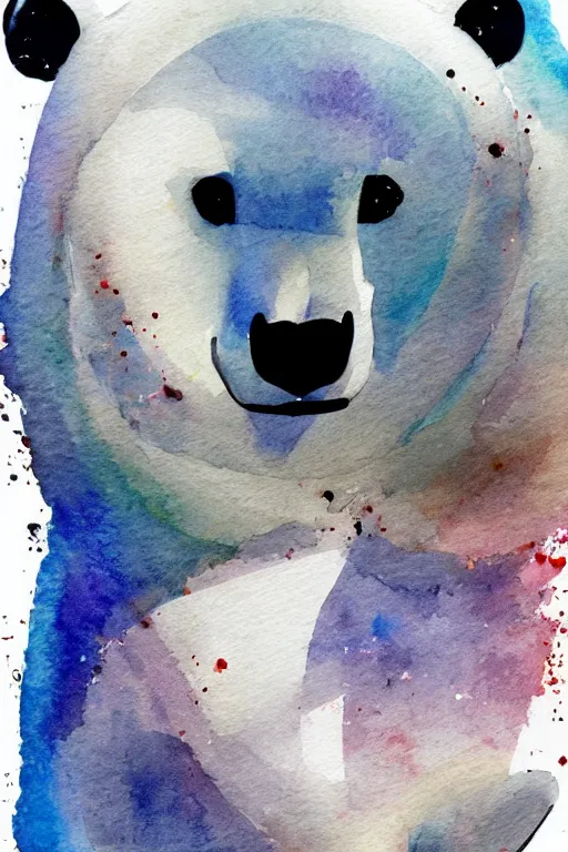 Image similar to a cute anime polar bear holding a thick dark ring, watercolor, white background, lovely