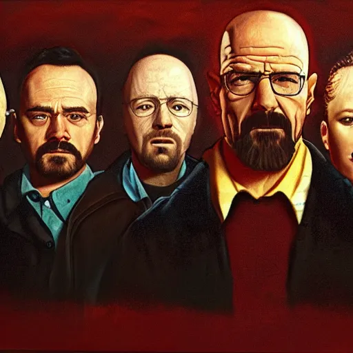 Image similar to breaking bad cast but younger, oil painting, octane render, 1 9 8 0 s camera, portrait