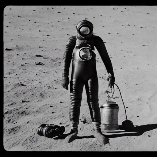 Prompt: detailed photo of a diver wearing an early diving suit on the moon holding an electric guitar. old diving suit. old diving suit photos. detailed. colorized. posing like London Calling