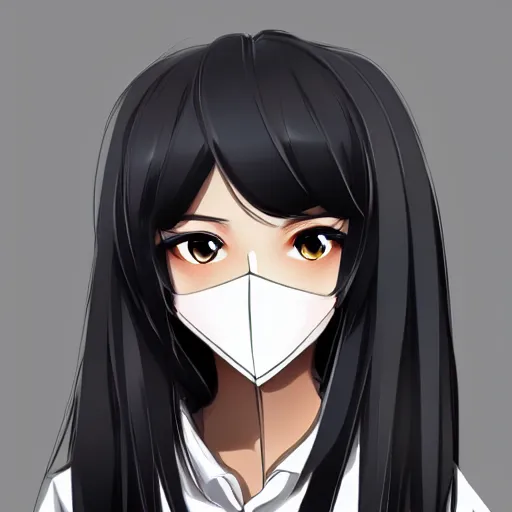 Image similar to full headshot portrait of a girl with long black hair, wearing a surgical mask, drawn by ATDAN, by Avetetsuya Studios, attractive character, colored sketch anime manga panel, trending on Pixiv