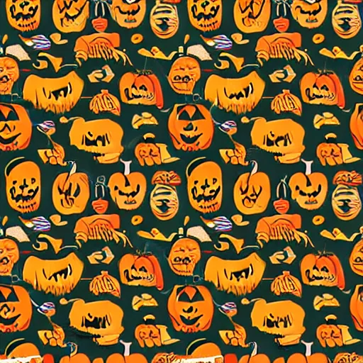 Prompt: seamless pattern of vintage Halloween decorations by John O. Winsch