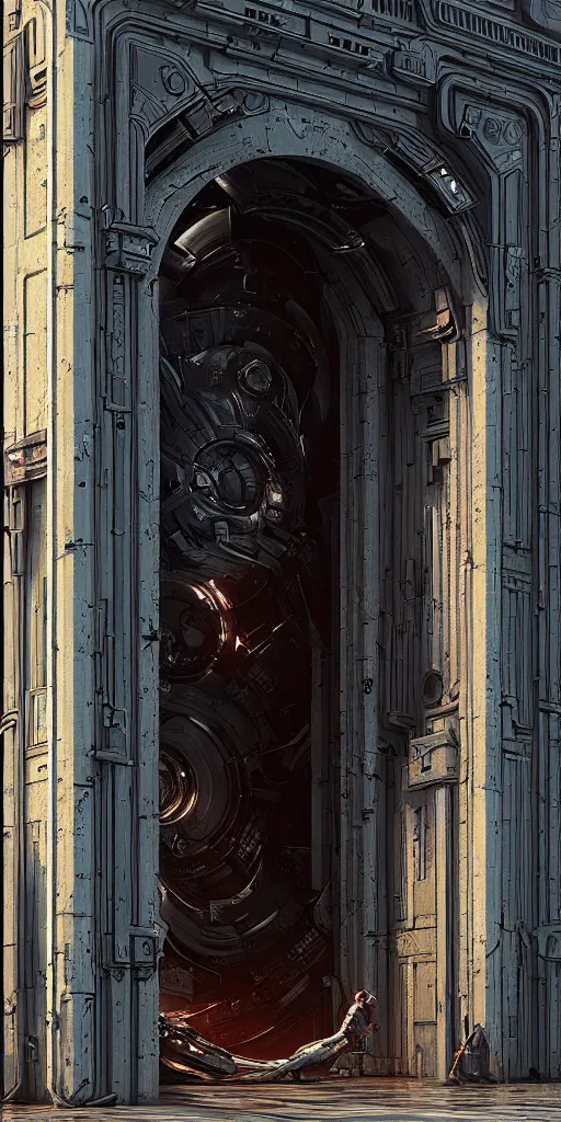 Image similar to hyper realistic ornate sci - fi double door by maciej kuciara, darek zabrocki