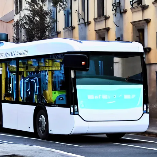 Prompt: Robotic bus in the street