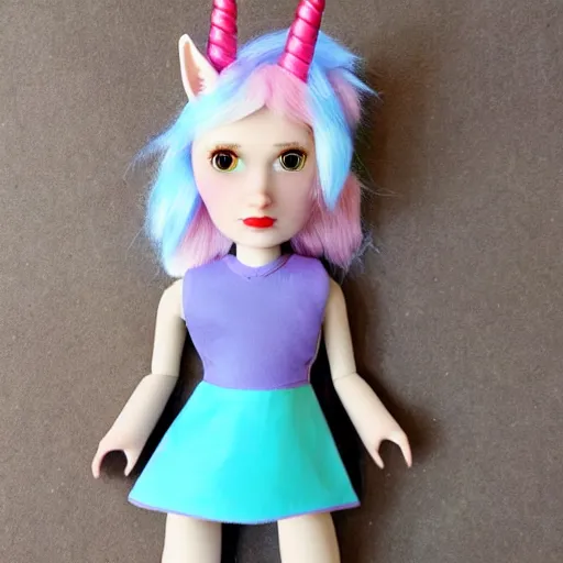 Image similar to unicorn vinyl stop motion doll