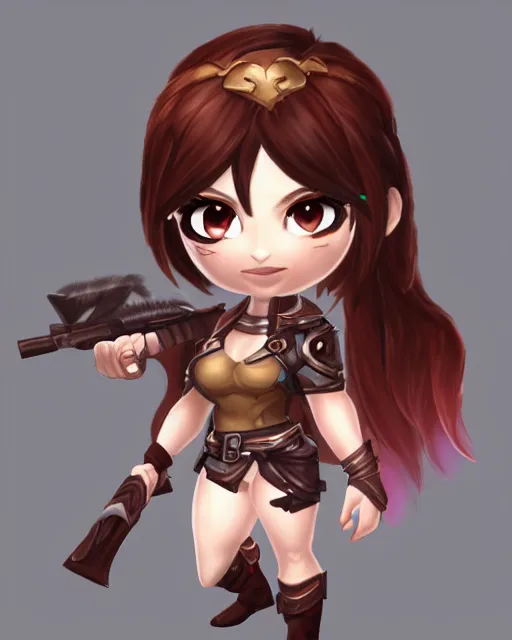 Image similar to female warrior mini cute style, highly detailed, rendered, ray - tracing, cgi animated, 3 d demo reel avatar, style of maple story, maple story gun girl, katelynn from league of legends chibi, perfect eyes, realistic human eyes