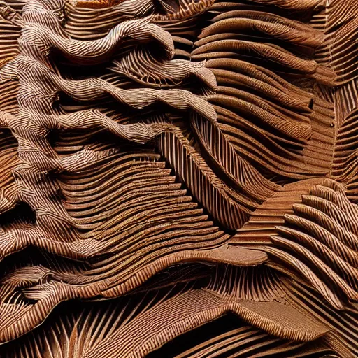 Image similar to tentacles made of brown corrugated cardboard, cut out of cardboard, realistic photography, fantasy