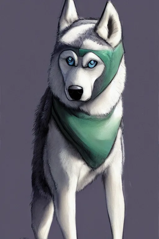 Image similar to a character design of a husky in grey vest, boxing, portrait painting, anime, studio ghibli, humanoid, anthropomorphic, personify, furry