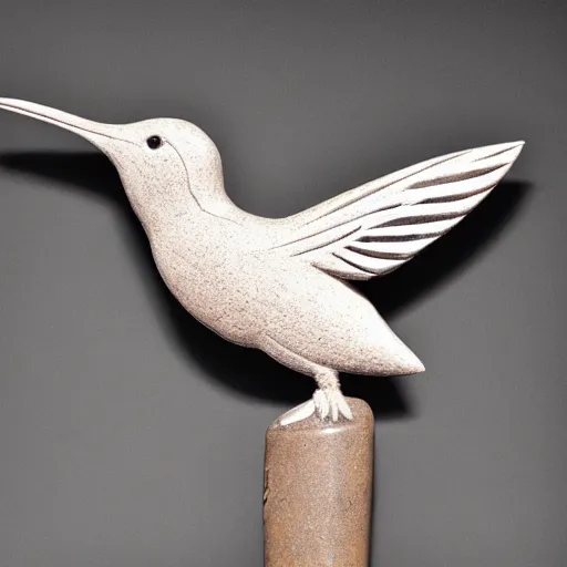 Image similar to intricate hummingbird carved from sandstone, photograph, studio lighting