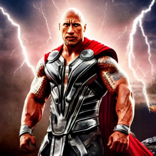 Prompt: dwayne the rock johnson as thor