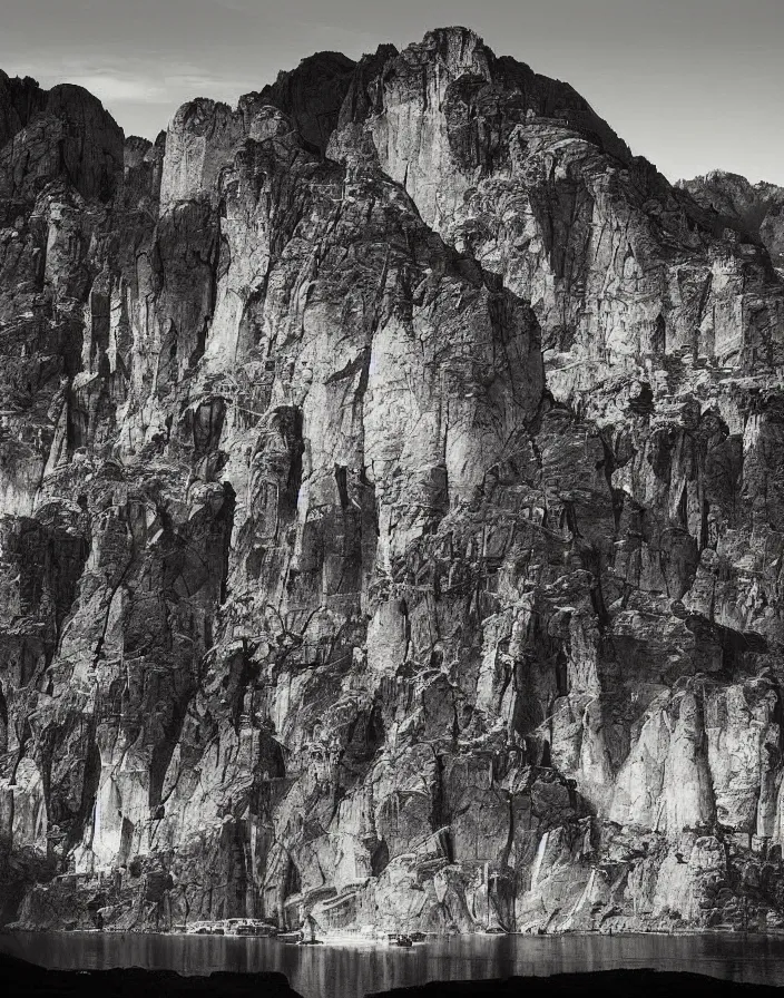 Image similar to a building in a stunning landscape by Ansel Adams