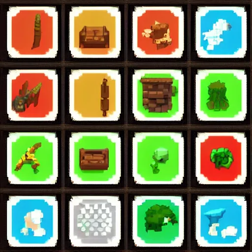 Prompt: set of 4 8 x 4 8 pixel wide fantasy icons for a roleplaying videogame