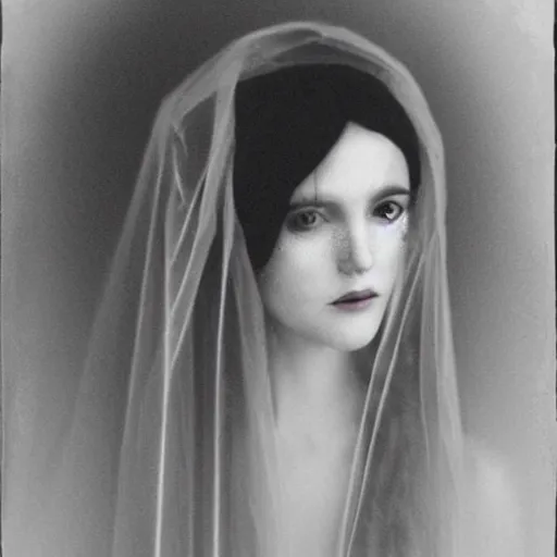 Prompt: portrait of a beautiful veiled widow girl ghost