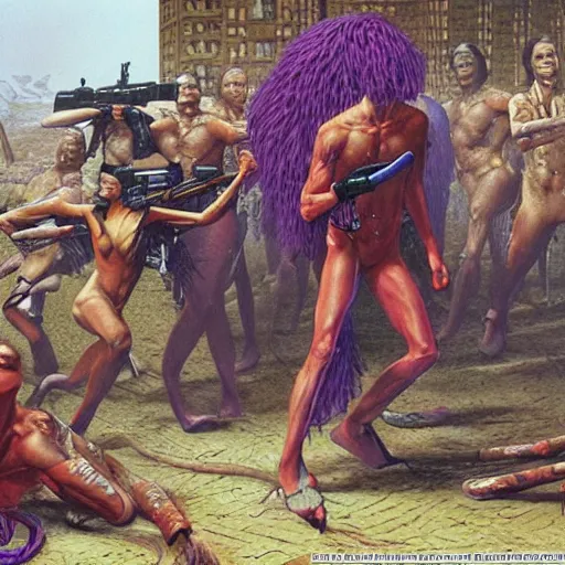 Image similar to boxer bobs and weaves under gunfire, by wayne barlowe