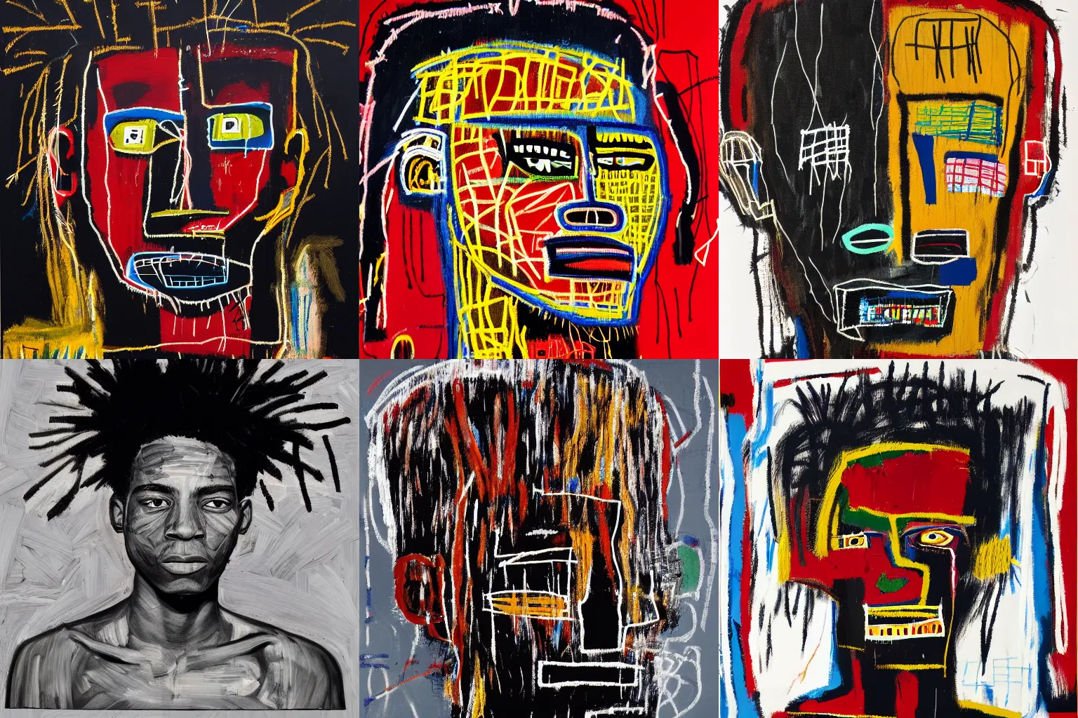 Image similar to extremely highly detailed hi-res majestic head and shoulders painting of a strong black african man by jean-michel basquiat, , 4k insanely detailed and intricate