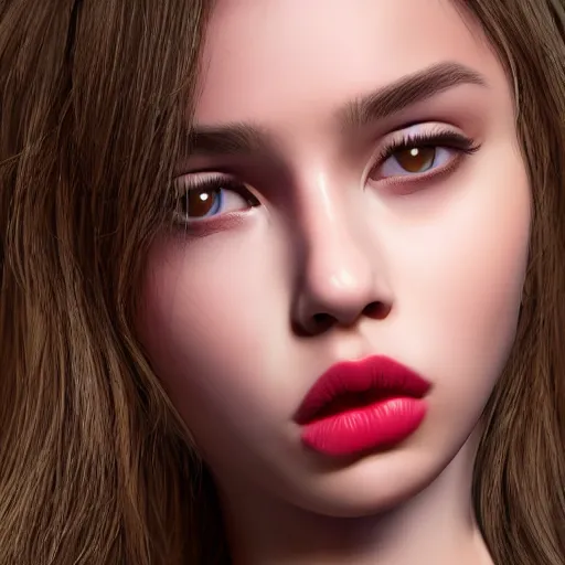 Prompt: her pouting mouth and kissable lips, hyperrealistic, octane, highly detailed,