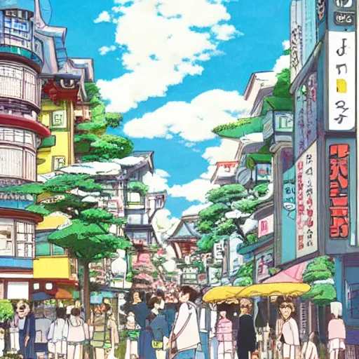 Image similar to harajuku street, studio Ghibli