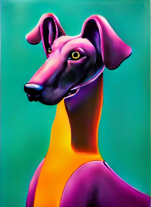 Prompt: greyhound dog statue by shusei nagaoka, kaws, david rudnick, airbrush on canvas, pastell colours, cell shaded, 8 k