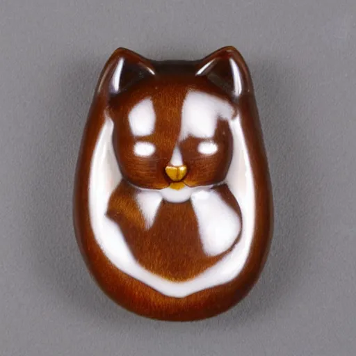 Image similar to elegant anthropomorphic cat figurine wearing a kimono, cast brown resin, toggles, very highly detailed, intricate, monotone, shy looking down