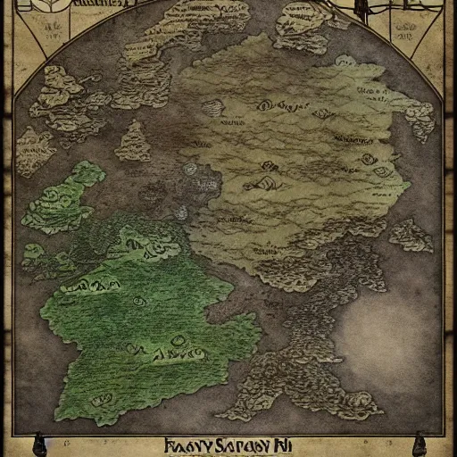 Image similar to map of fantasy world, 8 k quality, tolkien style