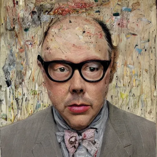 Image similar to vic reeves painted by anselm kiefer