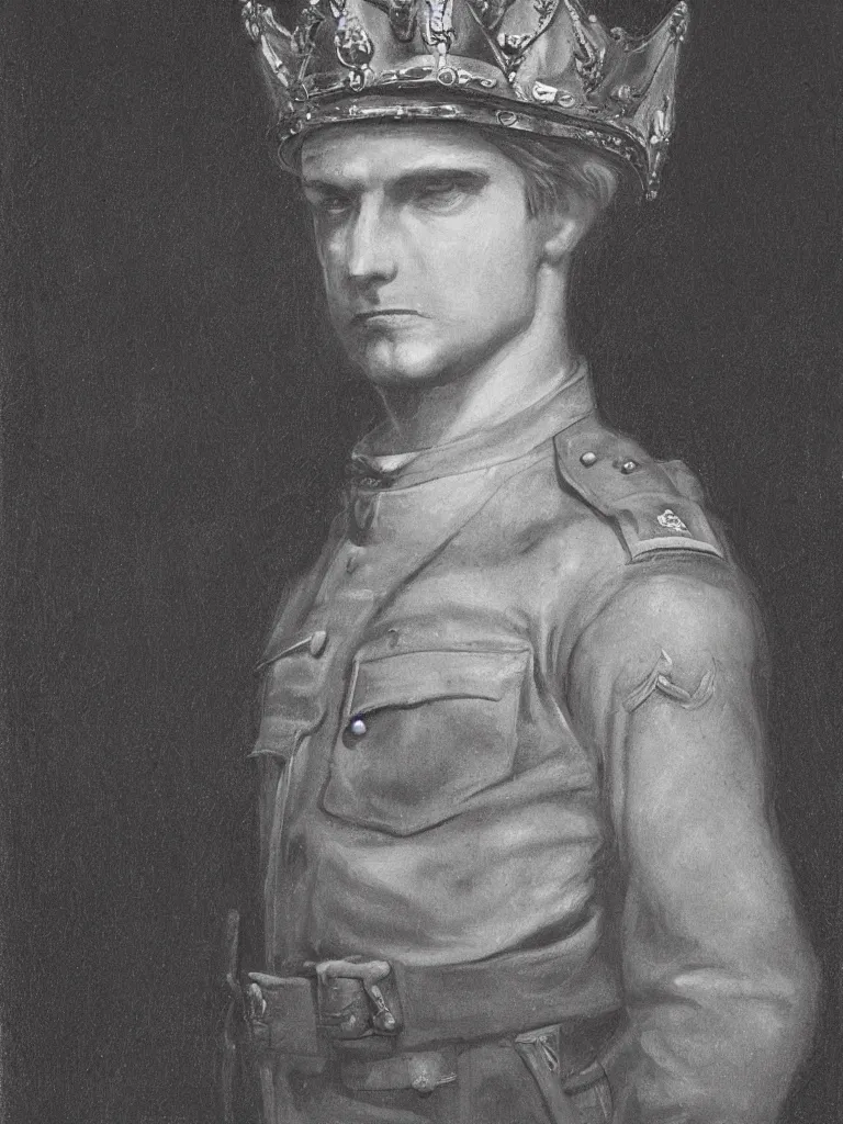 Image similar to portrait of a soldier wearing a crown by michelsngelo