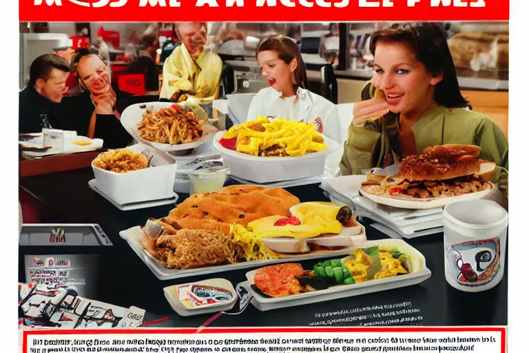 Image similar to mcdonald's mc - 9 / 1 1 9 / 1 1 meal, in 1 9 9 5, y 2 k cybercore, advertisement photo