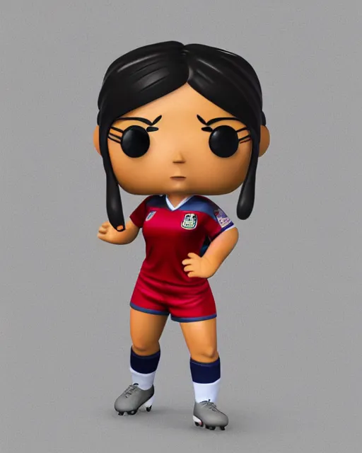 Prompt: full body 3 d render of soccer girl, sharp, as a funko pop!, studio lighting, white background, single body, no shadow, blender, trending on artstation, 8 k, highly detailed