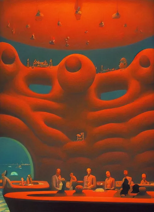 Image similar to spherical lava people at underwater restaurant Edward Hopper and James Gilleard, Zdzislaw Beksinski highly detailed