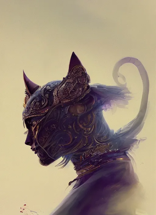 Image similar to side profile of a cat wearing a crown and royal cloak, fantasy, digital painting, volumetric light, intricate, sharp, focus, bloom, illustration, highly detailed, concept art, matte, ruan jia, randy vargas, greg rutkowski