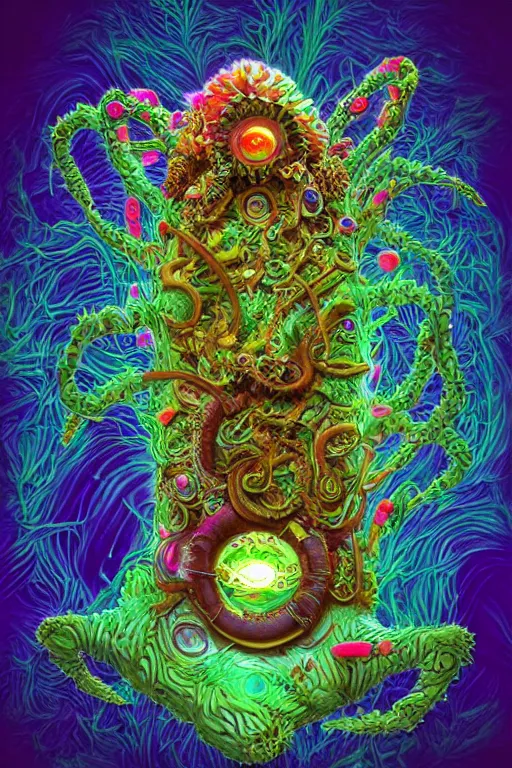 Image similar to creature sushi roots cactus elemental flush of force nature micro world fluo light deepdream a wild amazing steampunk baroque ancient alien creature, intricate detail, colorful digital painting radiating a glowing aura global illumination ray tracing