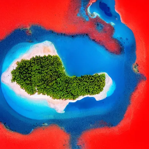 Image similar to island made of blue and red light