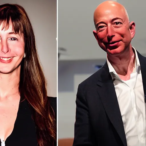 Image similar to girl that is a mixture of jeff bezos and elon musk