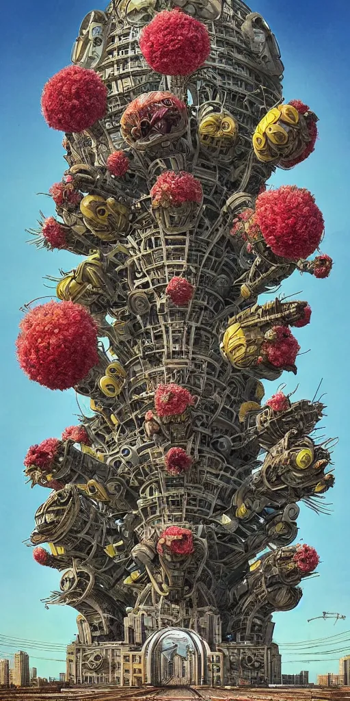 Image similar to colossal alien flower in the middle of abandoned post soviet constructivist cityscape, Stalinist architecture, ultradetailed, Intricate by Hayao Miyazaki and Josan Gonzalez and Giuseppe Arcimboldo and Wes Anderson and H.R. Giger