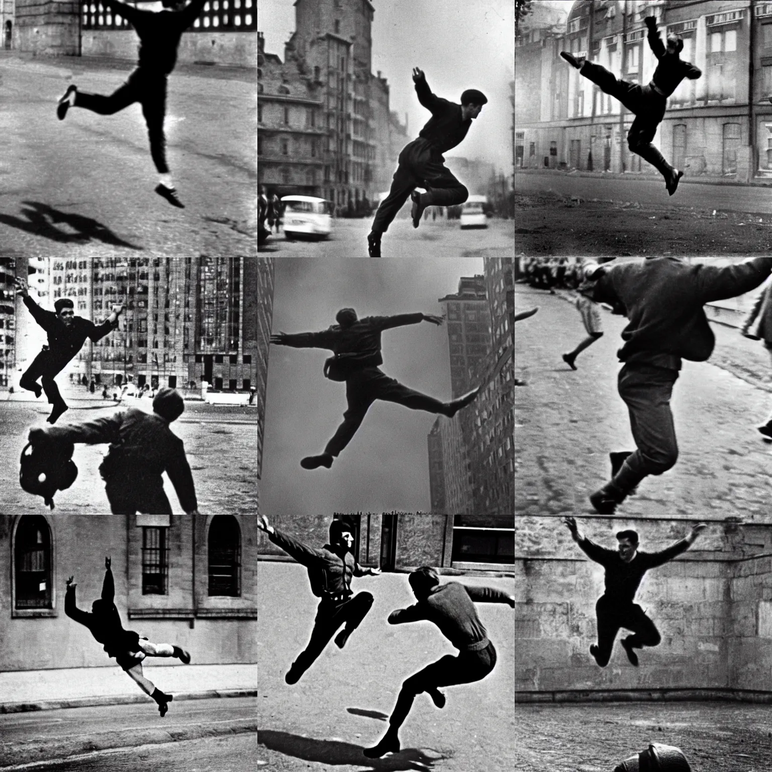 Prompt: the leap into freedom conrad schumann 1 9 6 1 photography