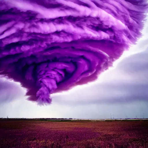 Image similar to amazing photo of a purple clouds in the shape of a tornado, digital art, beautiful dramatic lighting