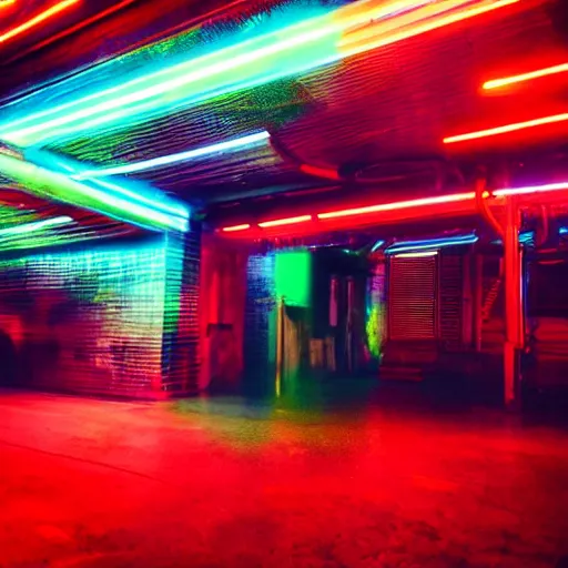Image similar to a monster, neon lights, red, blue, green, dramatic lighting, heroic exposure, cool