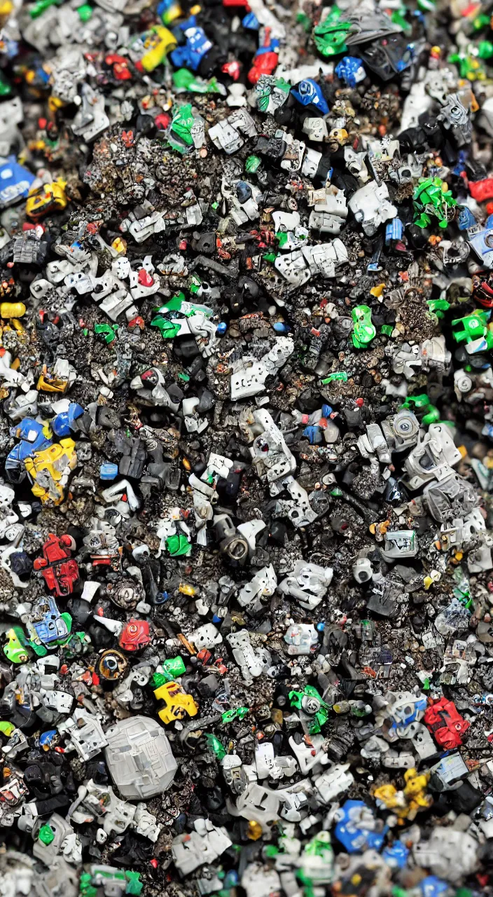 Image similar to a close up of a piece of plastiglomerate made from warhammer figures and xbox controllers, photographic, highly detailed